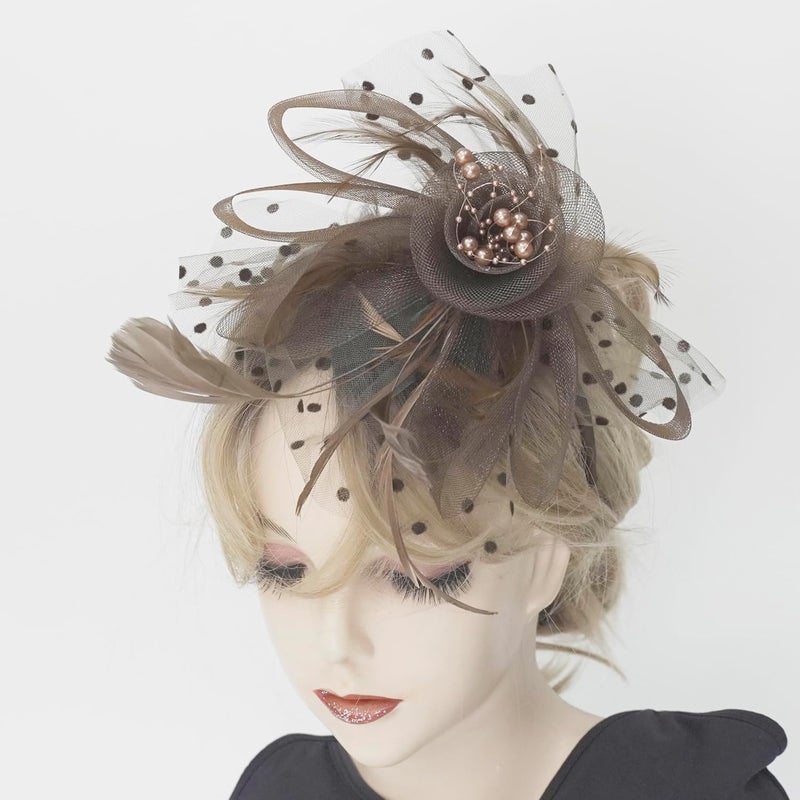 HIWIND Store Fascinators Hat Women Tea Party Headband Flower Cocktail Mesh Feathers Hair Clip Kentucky Derby Hat Wedding - Image 4